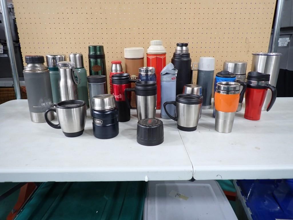 Lot of Thermoses incl Vintage Thermoses, Travel Coffee Mugs, Etc TV or Movie Props: Lot of Thermoses incl Vintage Thermoses or Thermos Brand Vacuum Flasks, Travel Coffee Mugs, Etc TV or Movie Props NO COA or Paperwork The consignor worked on multiple movies and TV shows and this lot