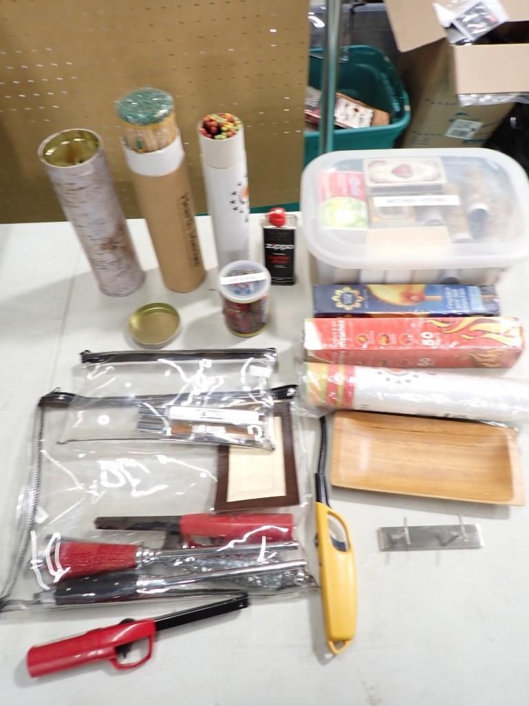 Lot of Long Wooden Matches, Stick Lighters, Zippo Fluid, Kitchen Matches, etc.: Lot of Long Wooden Matches, Stick Lighters, Zippo Fluid, Kitchen Matches, etc. Some may have been used in TV Shows and/or Movies NO COA or Paperwork The consignor worked on multiple movies and T