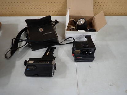Camera Lot including Bell & Howell 8mm, Polaroid Sonar OneStep, accessories: Camera Lot including Bell &amp; Howell 8mm, Polaroid Sonar OneStep, accessories.Camera Lot including Bell &amp; Howell 8mm, Polaroid Sonar OneStep, accessories May have been used in Movies and/or TV S