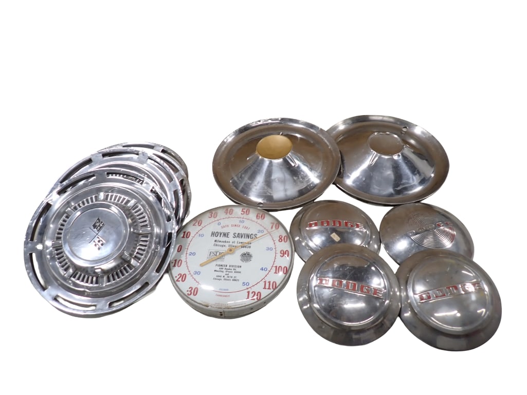 Vintage Hubcaps and a Vintage Hoyne Savings Outdoor Thermometer (1 of 6)