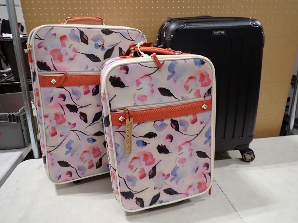 3 Rolling Suitcases or Luggage incl 2 Pink with Leaf Designs and 1 Black Hardside TV or Movie Props (1 of 7)
