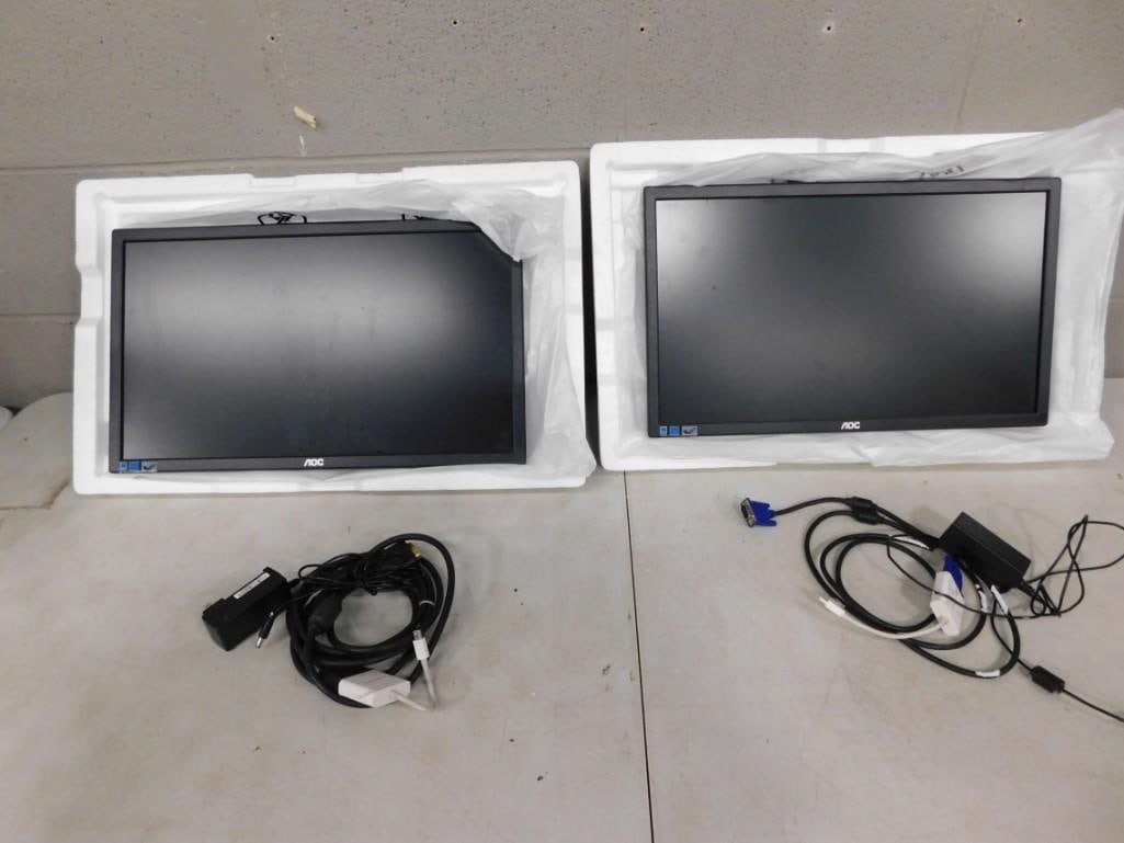 Pair of AOC Computer Monitors with Cords - both work (1 of 5)