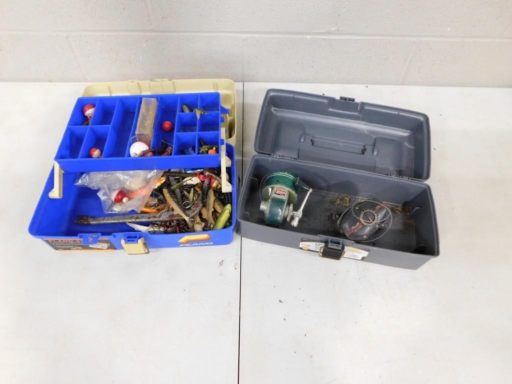 Pair of Tackle Boxes full of Tackle, Lures, Reel, etc.  Likely used in Movies and/or TV Shows (1 of 6)