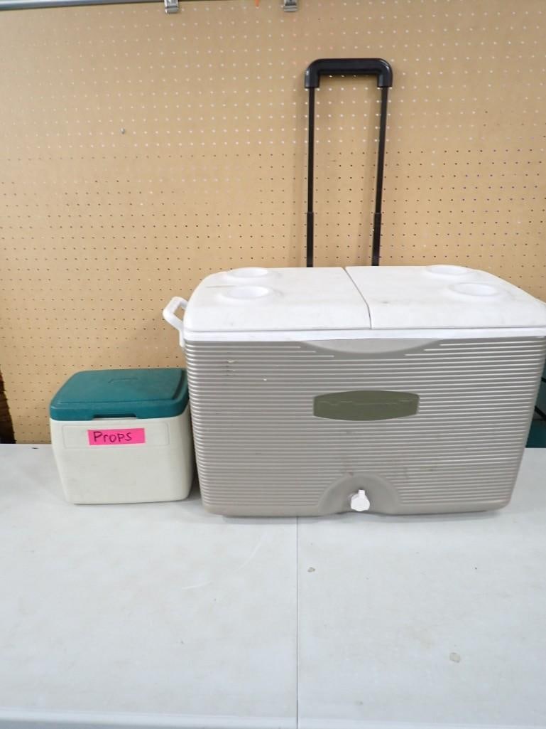 Two coolers including Coleman and a wheeled with Handle and Drain Rubbermaid (1 of 11)