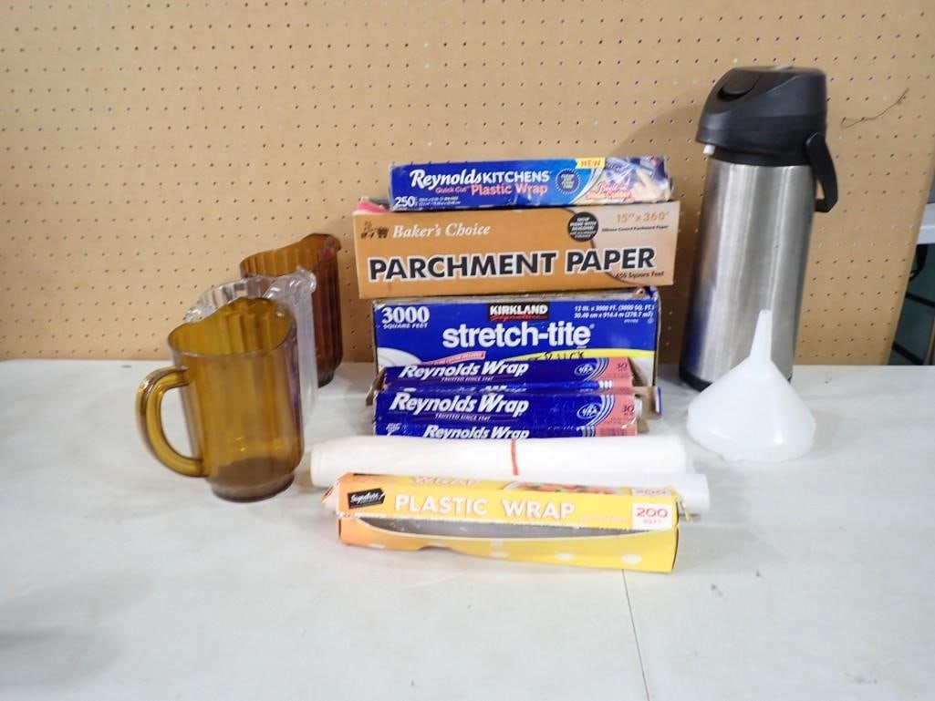 Kitchen Lot including Pitchers, Reynolds Wrap, Parchment Papers, Insulated Coffee Dispenser, etc. (1 of 6)