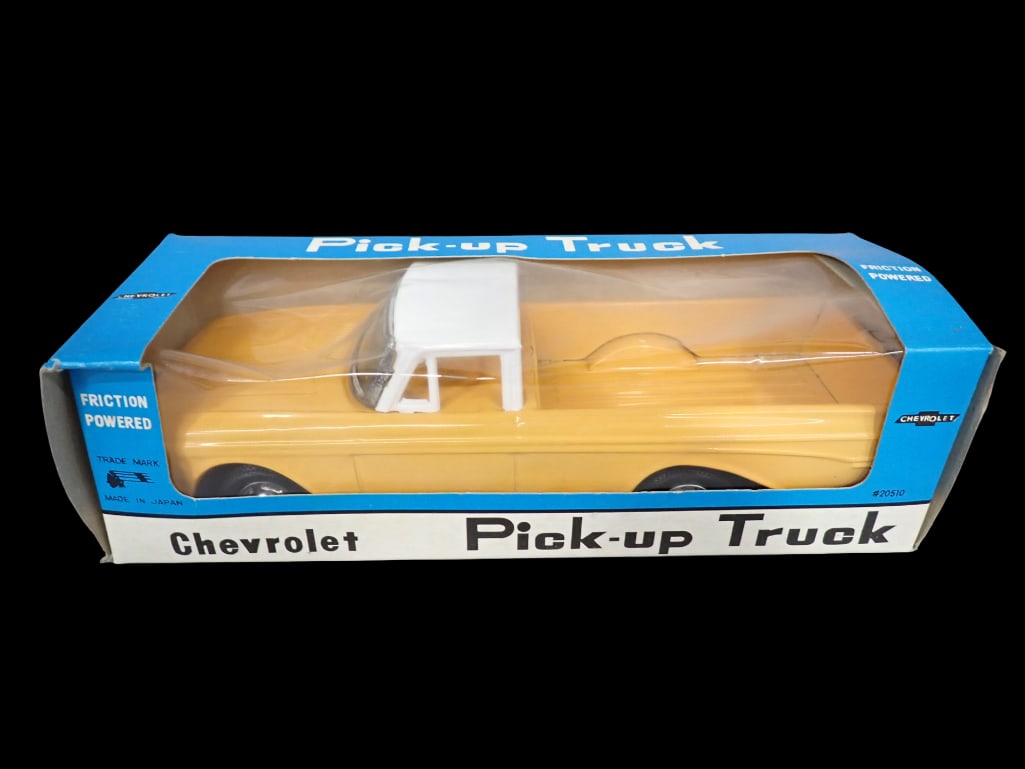 Vintage Friction Powered Chevrolet Pick Up Truck Tin Toy NOS New Old Stock: Vintage Friction Powered Chevrolet Pick Up Truck Tin Toy NOS New Old Stock All pictures are considered part of the description and should be examined carefully by bidders. Live Auctioneers is now of
