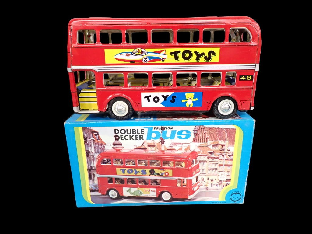 Double Decker Bus Friction Powered Tin Toy in Original Box (1 of 10)