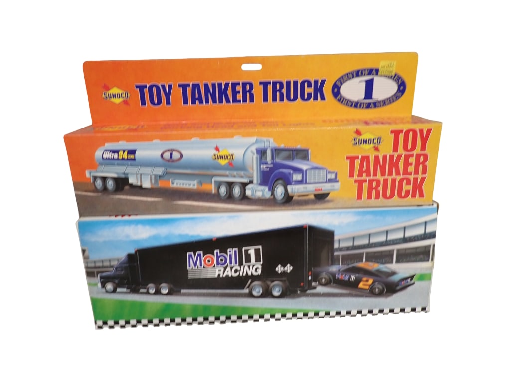 2 Model Trucks Tractor Trailers New in Boxes incl Mobil Racing Toy Race Car Carrier Limited Edition (1 of 8)