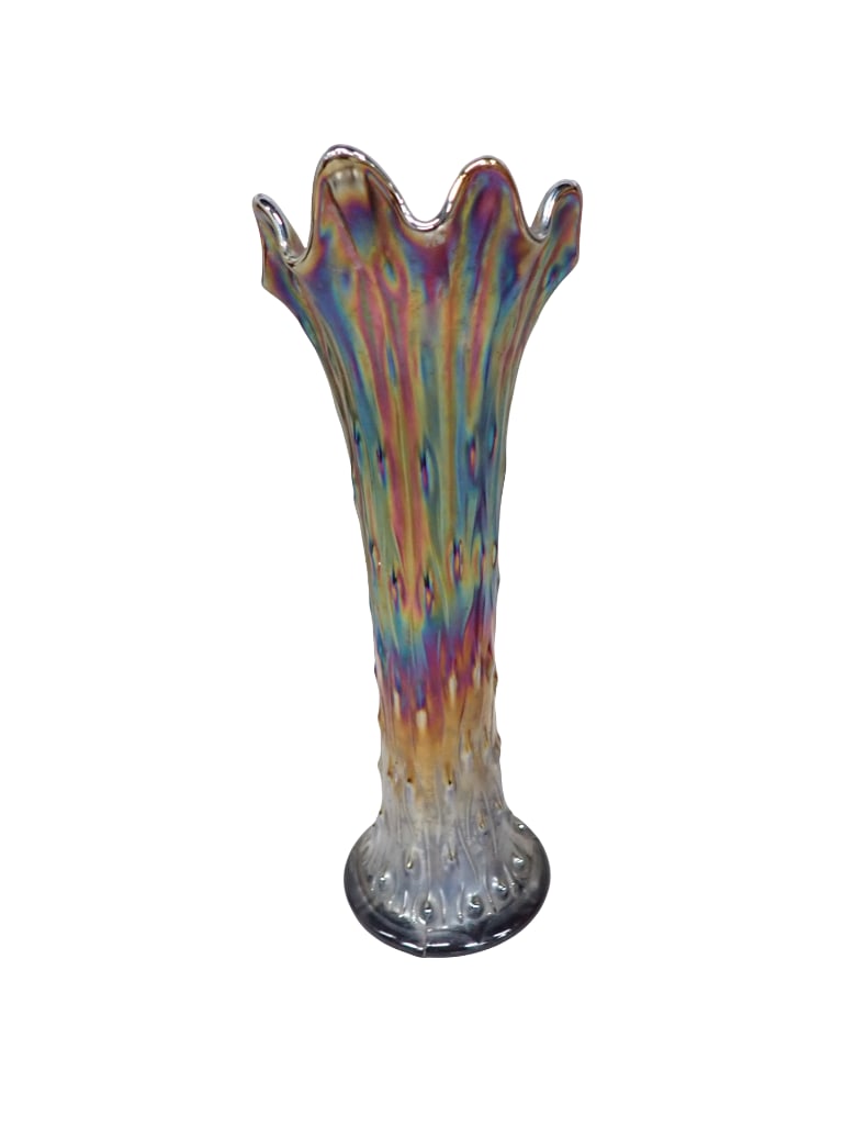 Vintage Fenton April Showers Carnival Glass Swung Vase or Stretch Vase Amethyst: Vintage Fenton April Showers Carnival Glass Swung Vase or Stretch Vase Amethyst 11"x4"x4" All pictures are considered part of the description and should be examined carefully by bidd