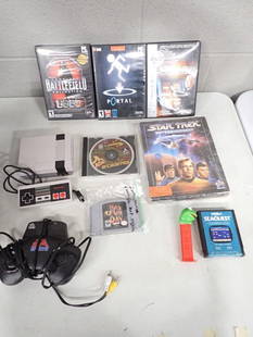 Video Game Lot including NES Classic Mini, Atari Sequest, Bad Fur Day N64 Reproduction, PC Games -: Video Game Lot including NES Classic Mini, Atari Sequest, Bad Fur Day N64 Reproduction, PC Games - Portal, Battlefield, Star Trek, Atari Game Hits, EA Sports Plug in TV Game, etc. All pictures are con
