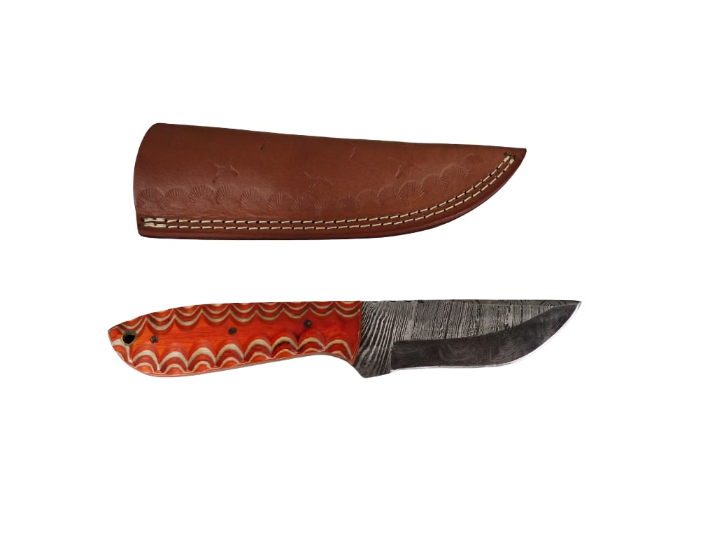 Fixed Blade Knife with Abstract Design Wood Handle 8" tip of blade to end of handle: Fixed Blade Knife with Abstract Design Wood Handle 8" tip of blade to end of handle All pictures are considered part of the description and should be examined carefully by bidders. Live Auctioneers is