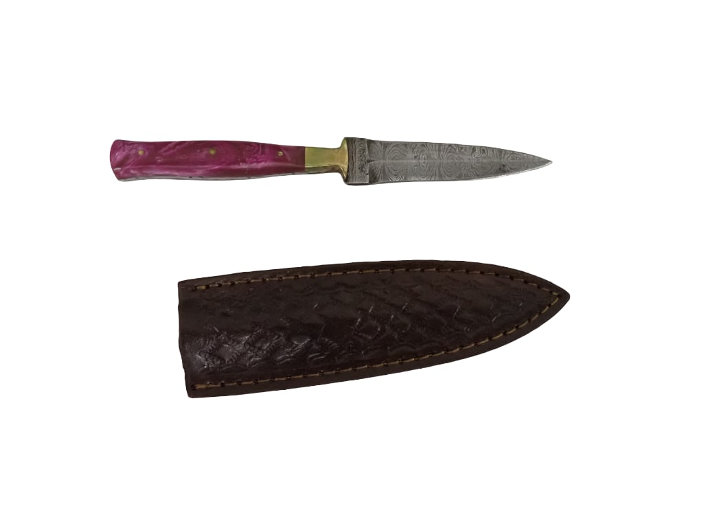 Knife or Dagger with Leather Sheath and Wood Handle 8.5" tip of blade to end of handle (1 of 8)