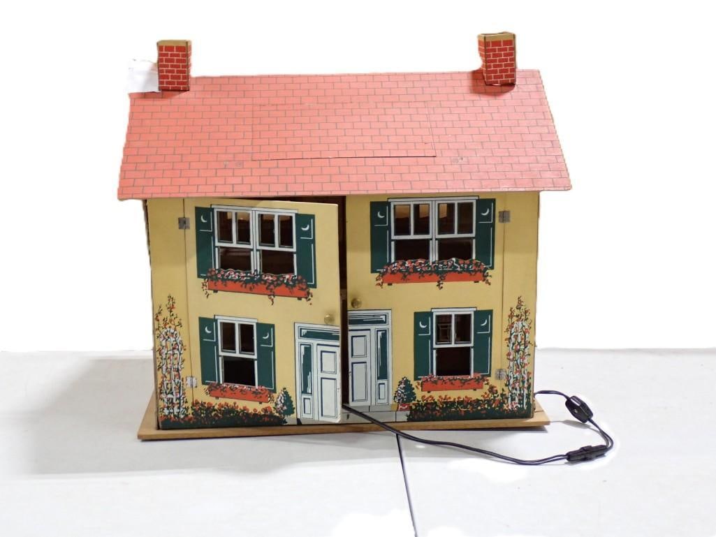 Vintage 1950's Heavy Cardboard Electric Dollhouse - Untested. Measures roughly 18x14x18": Vintage 1950's Heavy Cardboard Electric Dollhouse - Untested. Measures roughly 18x14x18" All pictures are considered part of the description and should be examined carefully by bidders. Live A