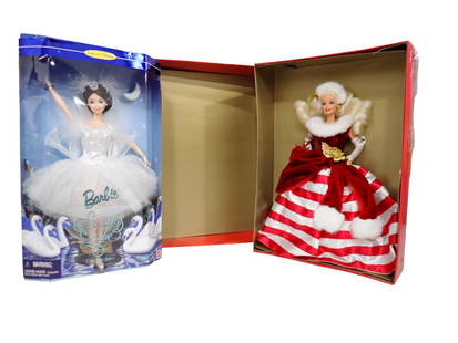 2 Barbies incl Winter Collection Peppermint Princess Barbie and Swan Lake Barbie Both New in Box: 2 Barbies incl Winter Collection Peppermint Princess Barbie Doll and Barbie as the Swan Queen in Swan Lake Doll.&#160; Both new in box by Mattel.  All pictures are considered part of the description a