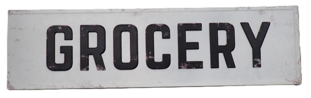 Embossed Metal Black and White Grocery Sign made to look old (1 of 4)