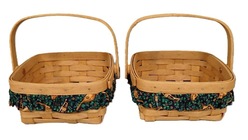 Pair of Signed Handwoven Longaberger Baskets: Pair of Signed Handwoven Longaberger Baskets All pictures are considered part of the description and should be examined carefully by bidders. Live Auctioneers is now offering Live Shipping through the