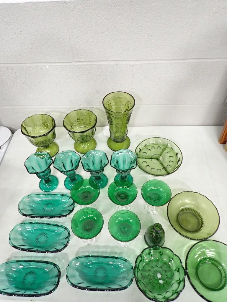 Vintage Green and Aqua Glass incl Sundae Glasses, Banana Split Bowls, Divided Dish, Etc (1 of 11)