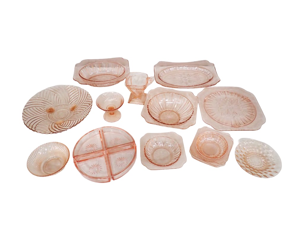 Vintage Pink Depression Glass incl Footed Bowl, Serving Bowls, Plate, Bowls, etc (1 of 10)