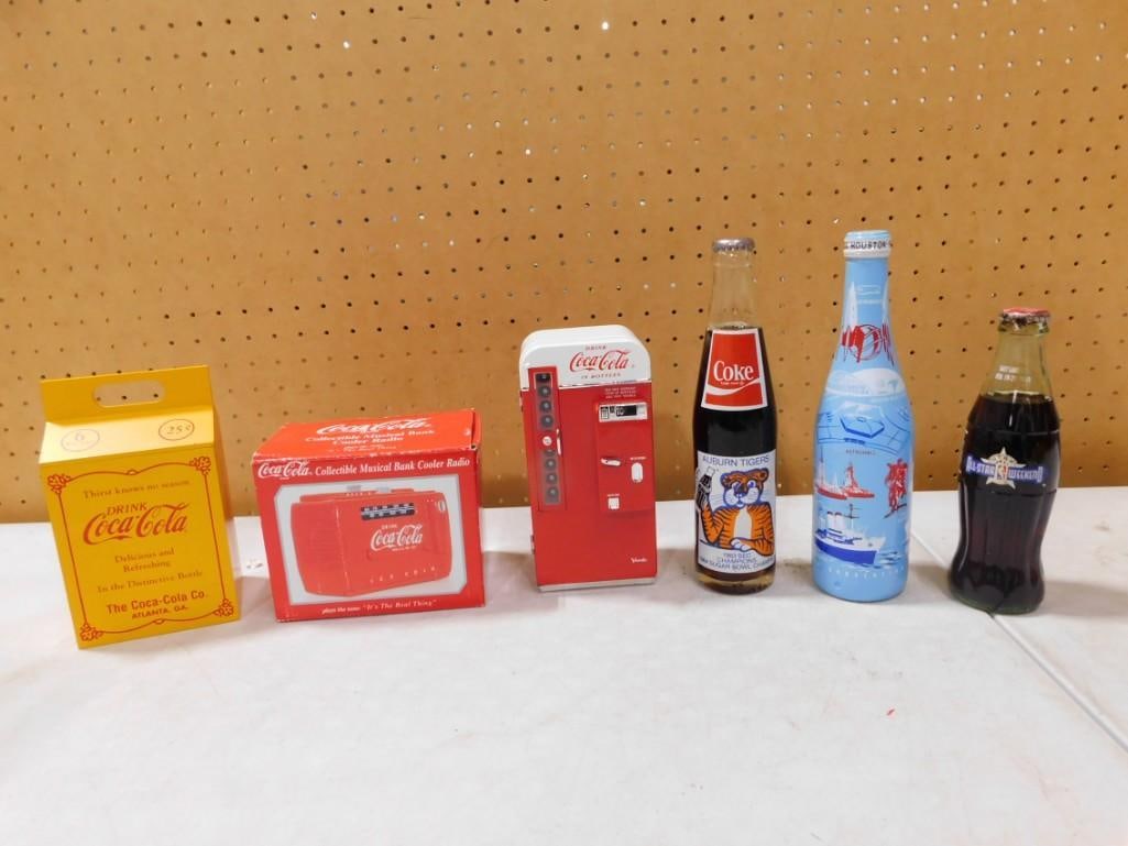 Coca Cola Collectibles incl Musical Bank Cooler Radio, Yellow Wood Coca Cola Box, Collector Bottles, (1 of 9)