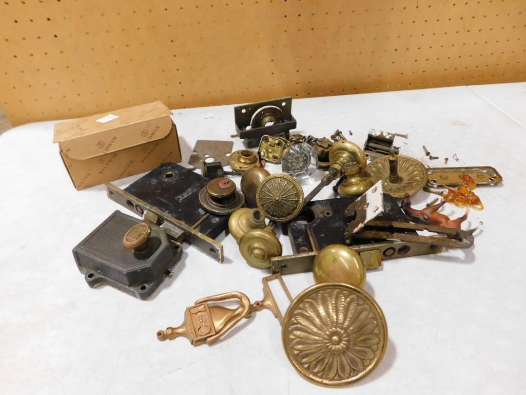 Vintage Hardware incl Brass Door Knobs, Door Knocker, Glass Door Knob, Etc (1 of 9)