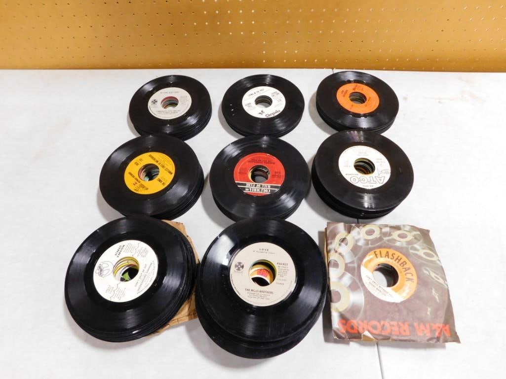Large Lot of assorted Vinyl 45 RPM Records including Jethro Tull, Streisand, Manilow, Santana, Carol (1 of 9)