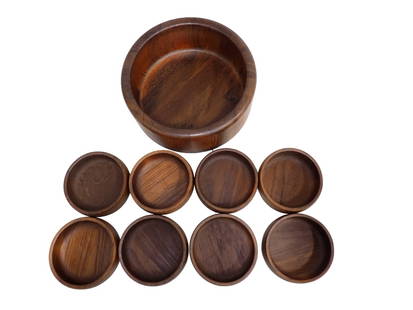 Danish MCM Salad Bowl Set Nissen Egestav Teak or Walnut Mid Century Modern: Danish Mid Century Modern MCM Salad Bowl Set Nissen Egestav Denmark Teak. 9 piece set includes a 12" serving bowl and 8 - 6" bowls in walnut or teak. All pictures are consid