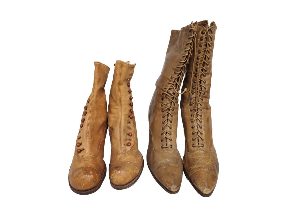 2 Pair of Victorian Antique Leather Boots: 2 Pair of Victorian Antique Leather Boots. Good condition. All pictures are considered part of the description and should be examined carefully by bidders. Live Auctioneers is now offering Liv