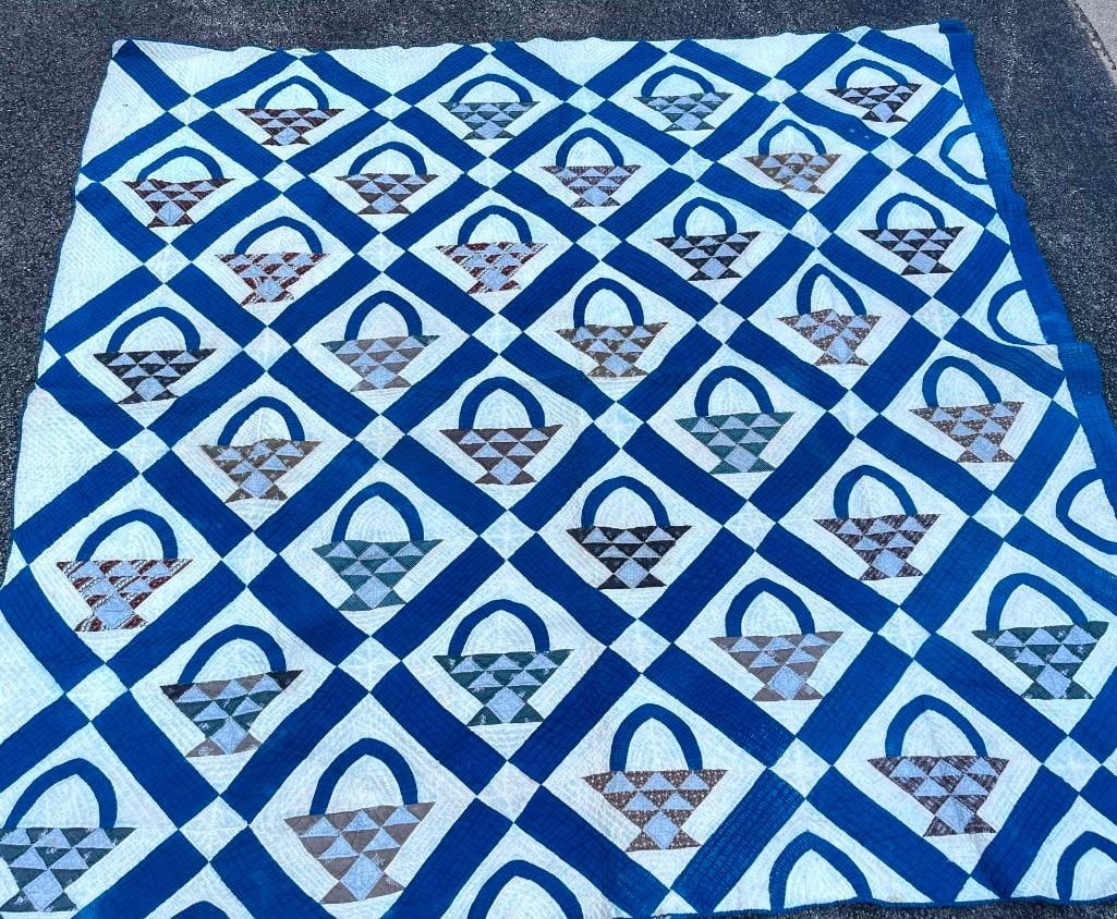 Antique Quilt 74"x74" Basket Pattern (1 of 20)
