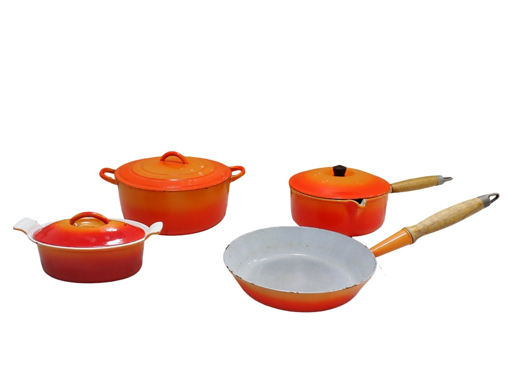 Set of 4 Vintage Le Creuset incl Dutch Oven, Skillet, Covered Pan or Pot, Covered Casserole Dish (1 of 20)