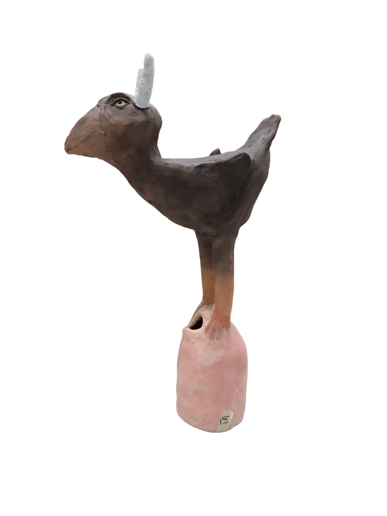 Mythical Folk Art Pottery Horned Bird Signed D. Aguire? (1 of 12)