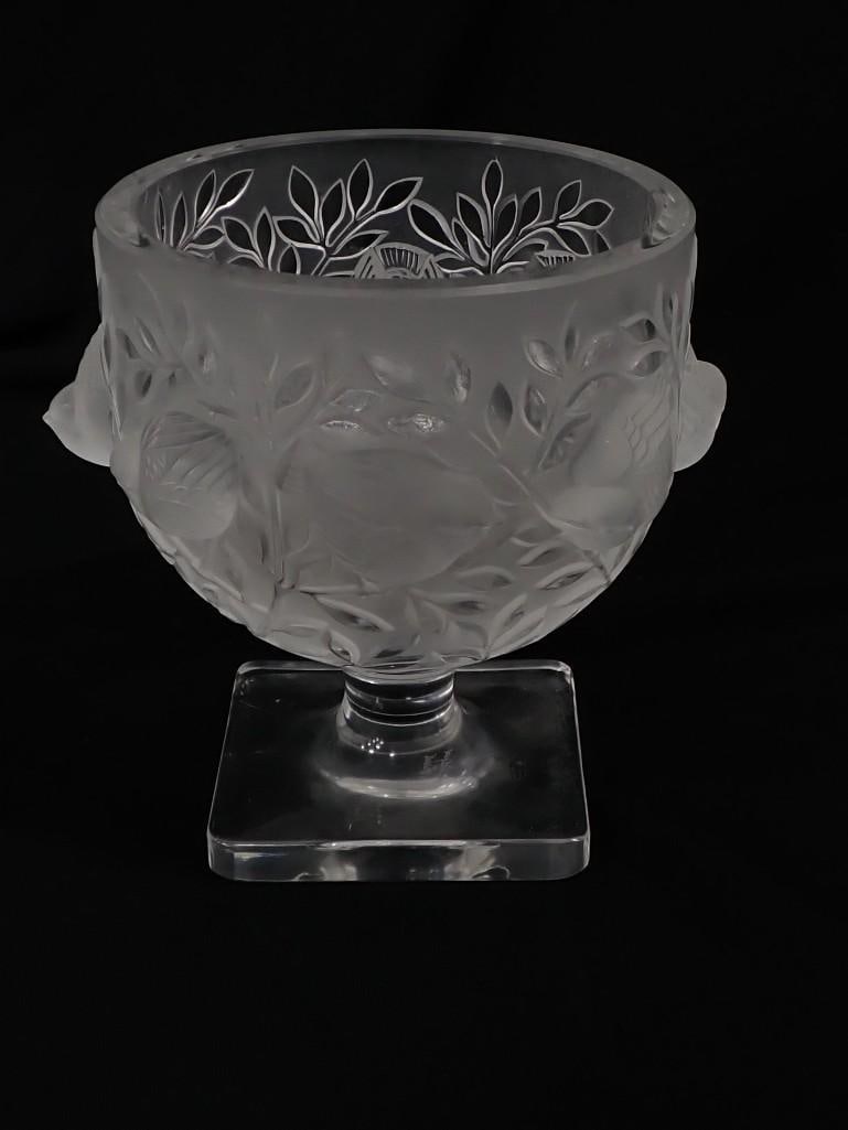 Lalique Birds & Leaves Frosted Crystal Pedestal Vase - Signed (1 of 8)
