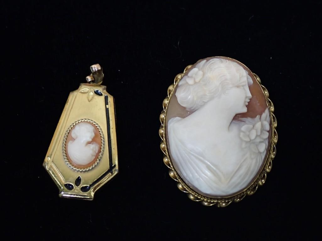 Antique Gold Filled Brooch Cameo and Locket (1 of 5)