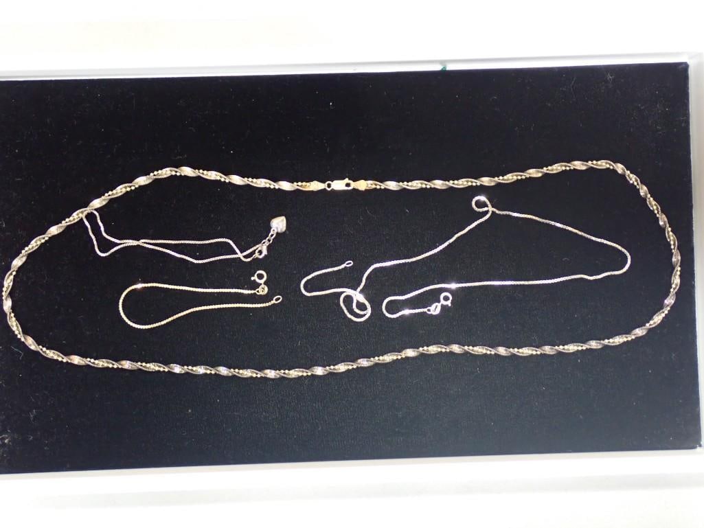 Sterling Silver 28" Twist Chain, 20" Box Link, 8" Puffy Heart Anklet, 6" Bracelet (1 of 8)