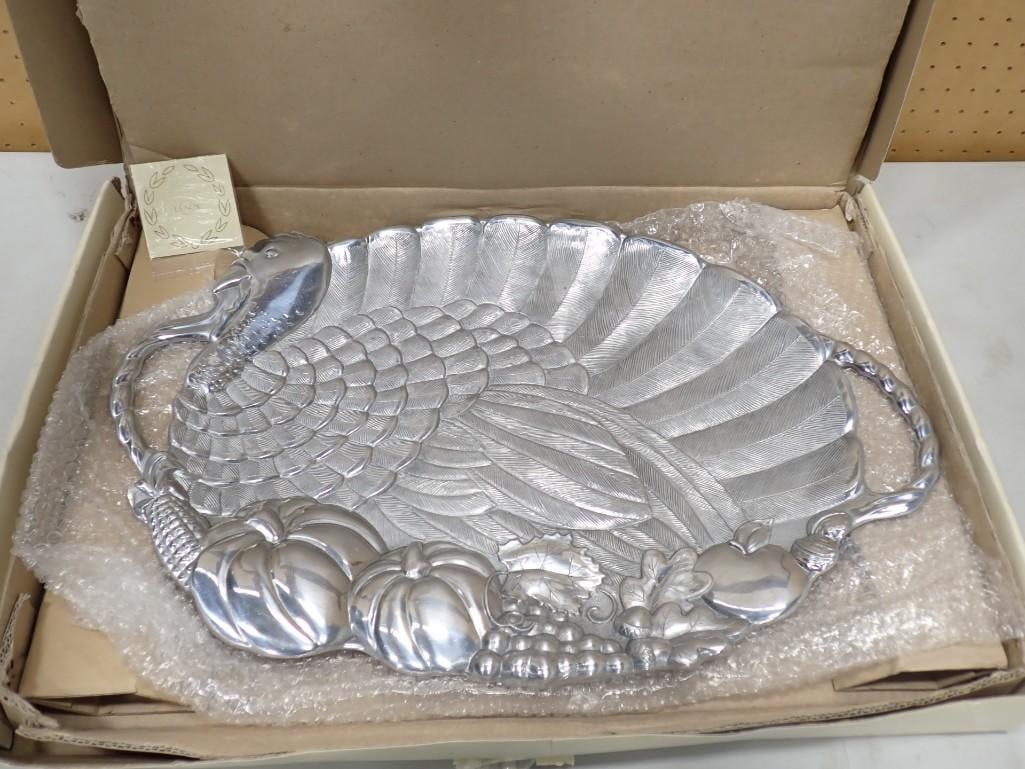 Large Lenox Silver Colored Turkey Platter in Original Box with Paperwork 24"x16" (1 of 9)
