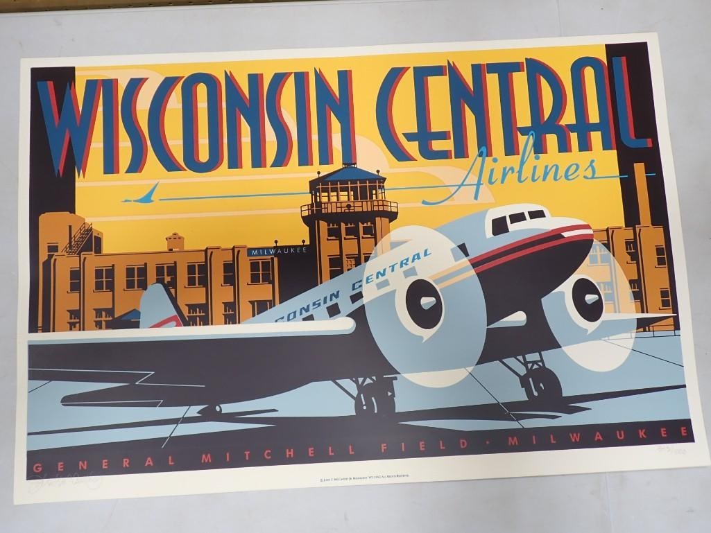 Vintage Poster Wisconsin Central Airlines John T McCarthy Jr Signed and Numbered (1 of 7)