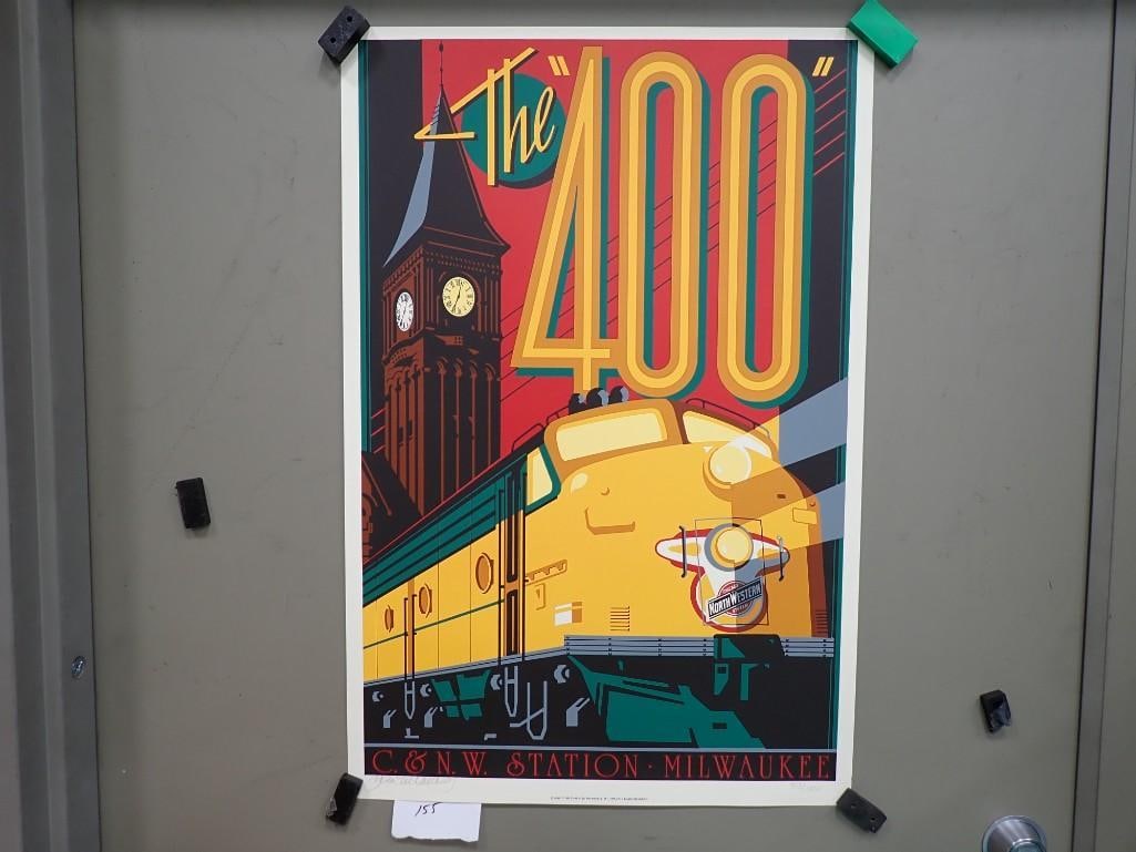 Chicago Northwestern 400 Milwaukee Poster McCarthy Train Signed and Numbered 20" x 30": Chicago Northwestern 400 Milwaukee Poster McCarthy Train Signed and Numbered 20" x 30" If shipping is needed, this will ship in a 36"x3"x3" tube. All pictures are considered part o