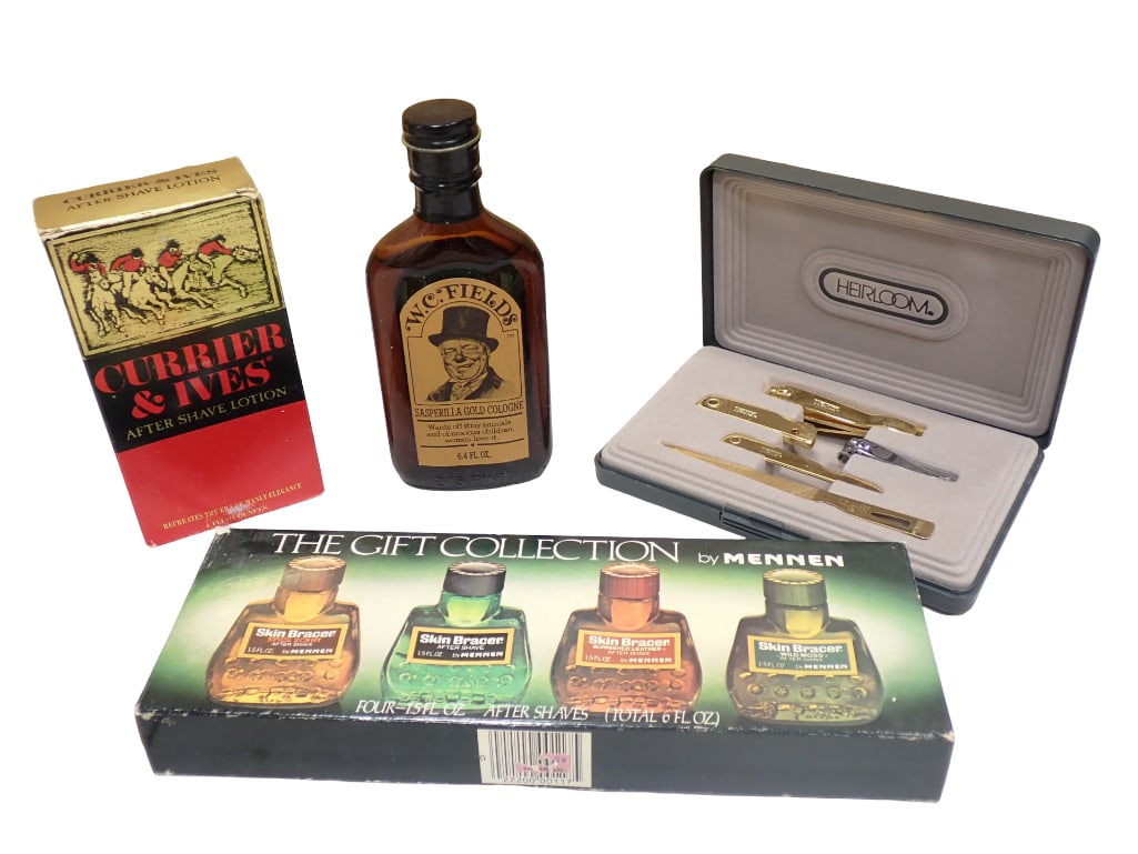 Lot of Men's Vintage Aftershave, Cologne, and Gold Colored Manicure Set (1 of 7)