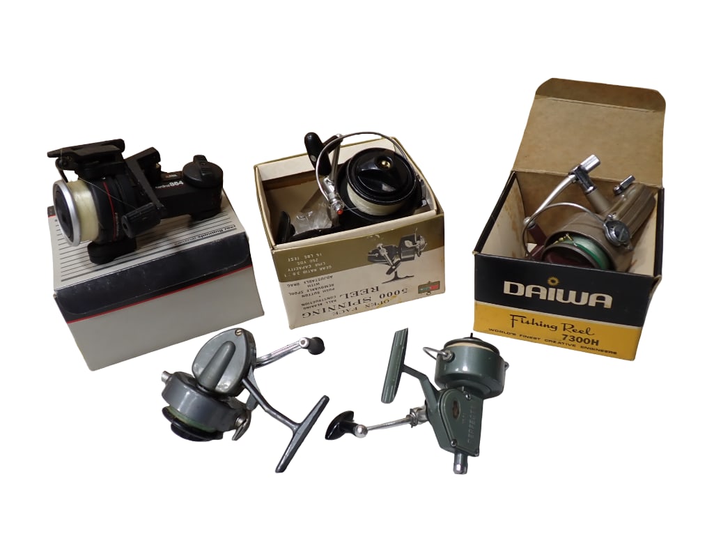 Lot of 5 Fishing Reels incl Garcia, Daiwa, and More: Lot of 5 Fishing Reels incl Garcia, Daiwa, and More All pictures are considered part of the description and should be examined carefully by bidders. Live Auctioneers is now offering Live Shipping th