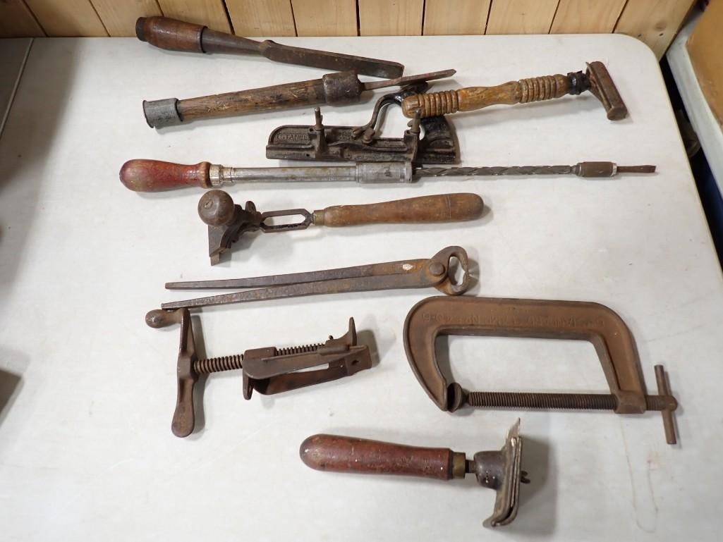 Lot of Antique Tools incl Millers Falls Screw Driver, Clamps, Scrapers, Blacksmith (1 of 9)