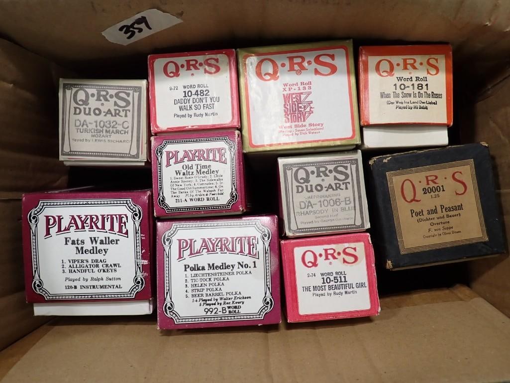 Lot of 10 Player Piano Rolls Mostly QRS: Lot of 10 Player Piano Rolls Mostly QRS. Appear to be in good condition All pictures are considered part of the description and should be examined carefully by bidders. Live Auctioneers is now