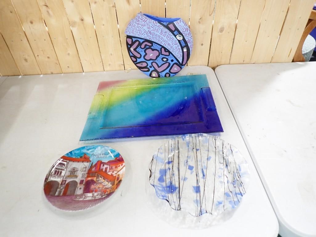 Art Glass Serving Tray, Jeweled Vase, and Decorated Plates (1 of 10)
