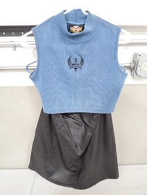 Harley Davidson Sleeveless Top[ and Black Leather Skirt