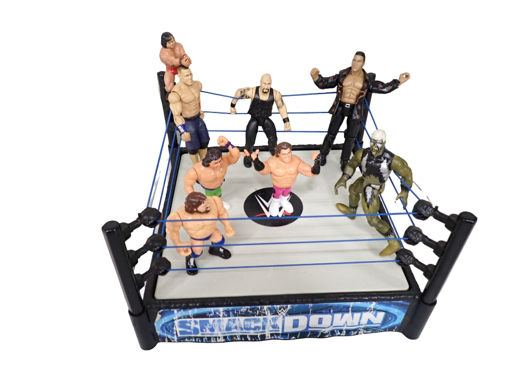 Vintage WWE WWF Toy Wrestling Ring with Wrestling Action Figures incl The Rock, John Cena, etc (1 of 11)