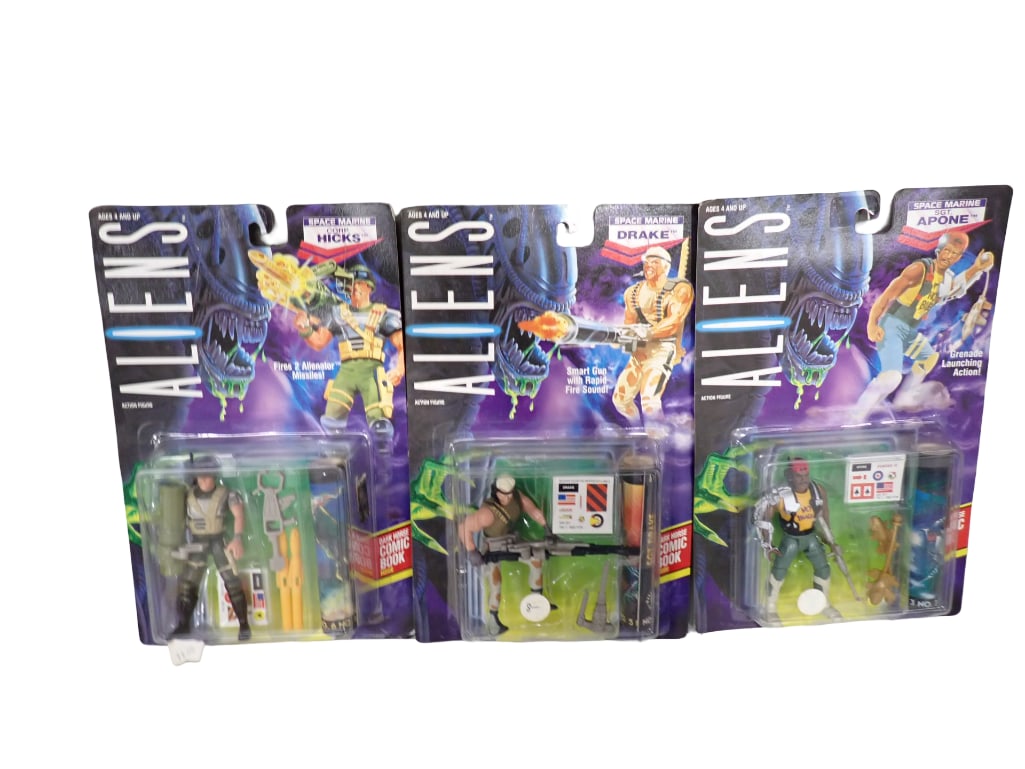 3 Aliens Action Figures incl Apone, Drake, Hicks All New in Package: Lot of 3 Aliens Action Figures incl Apone, Drake, Hicks All New in Package All pictures are considered part of the description and should be examined carefully by bidders. Live Auctioneers is n
