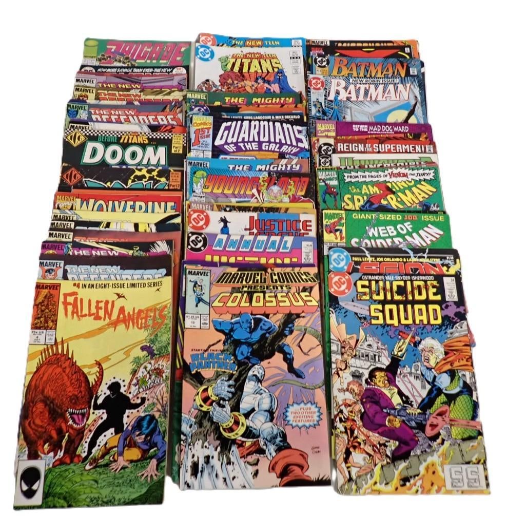 Comic Book Lot including Batman, Doom, Wolverine, Fallen Angels, Suicide Squad, Defenders, Spider-ma (1 of 5)
