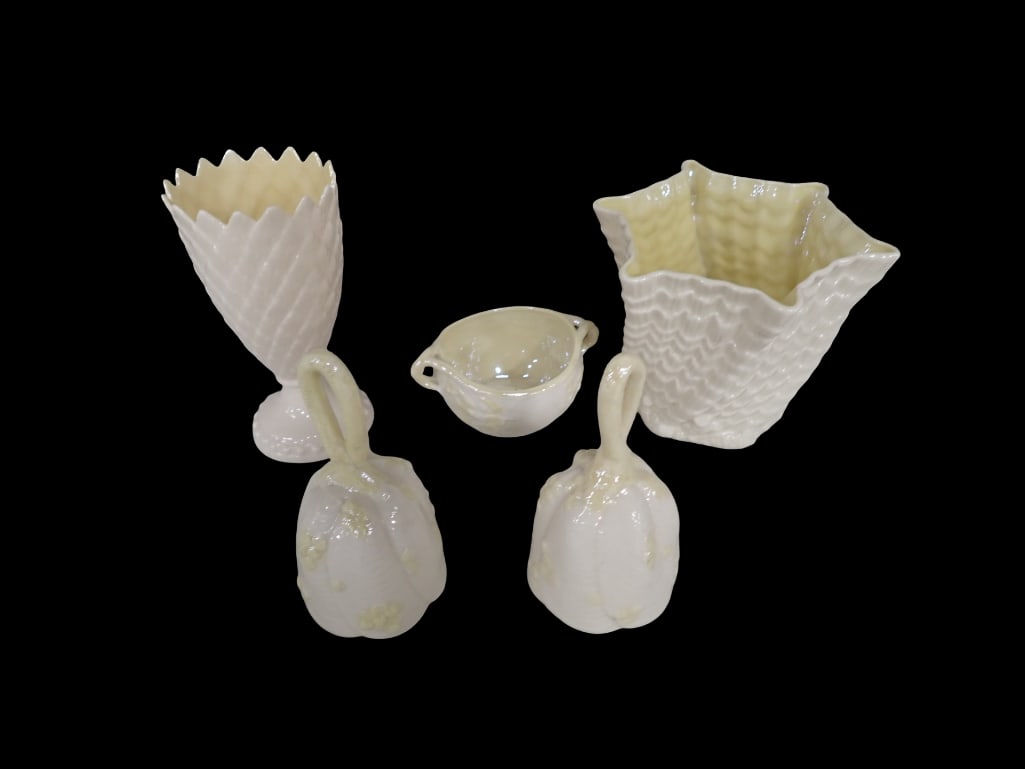 Belleek Pottery Vases, Bells, Etc Asst Patterns: Belleek Pottery Vases, Bells, Etc Asst Patterns All pictures are considered part of the description and should be examined carefully by bidders. Live Auctioneers is now offering Live Shipping through 