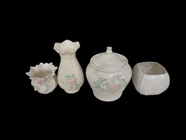 Lot of 4 Belleek Pottery Items Vases Etc