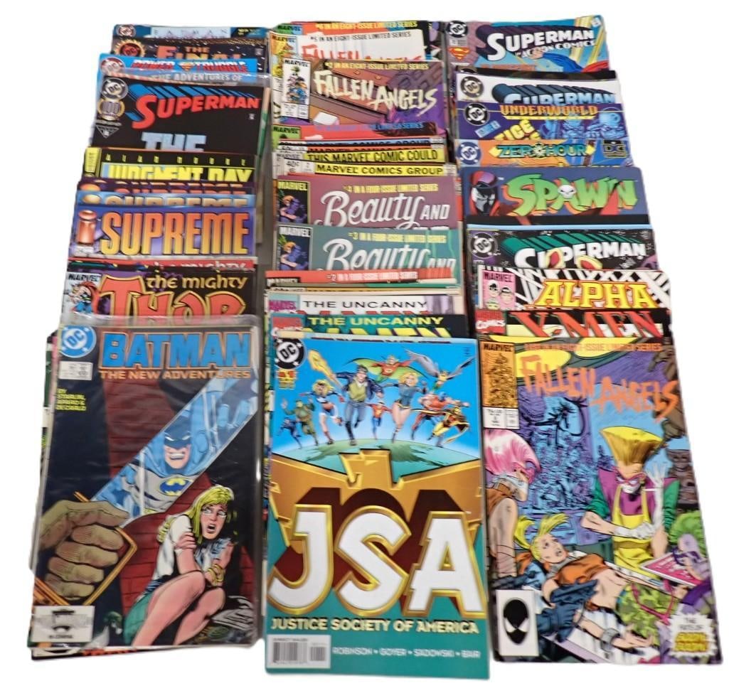 Comic Book Lot including Spawn, Superman, Fallen Angels, Supreme, Thor, X-Men, Batman, Justice Socie (1 of 6)