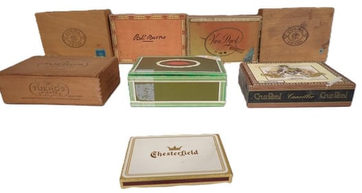 Lot of assorted Vintage Cigar Boxes including Wooden