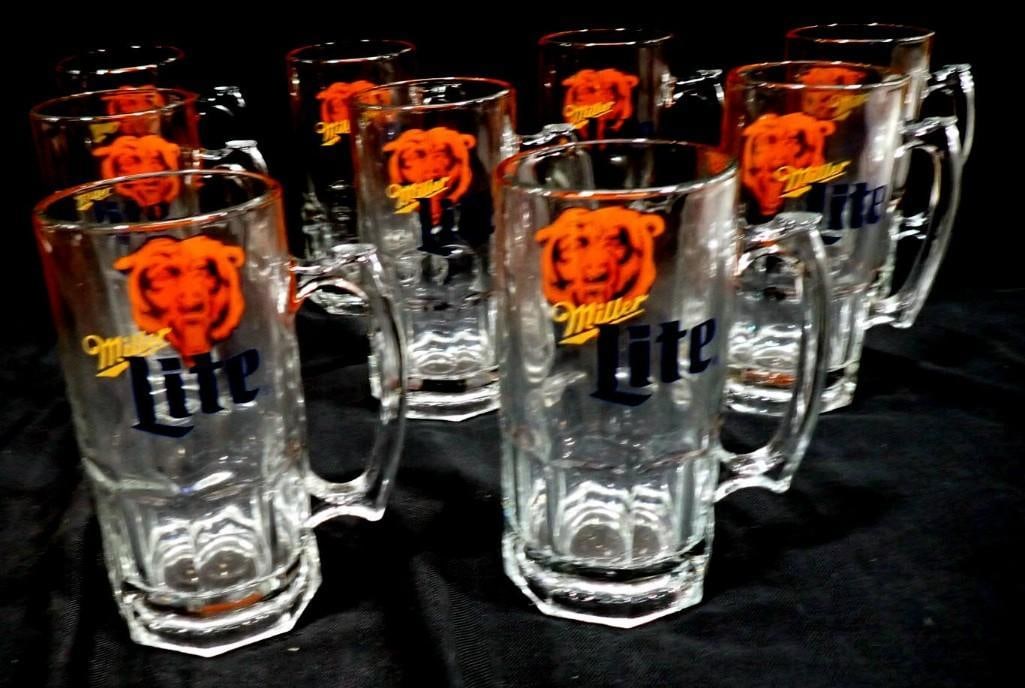 Lot of 9 Chicago Bears Miller Lite Glass Beer Mugs / Glasses (1 of 8)